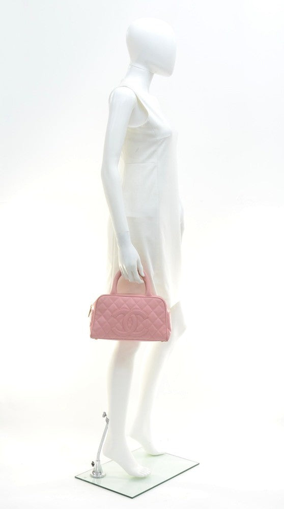quilted caviar leather boston bag
