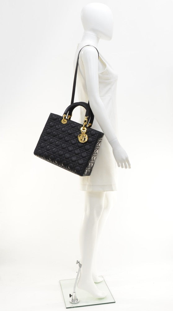 lady dior cannage quilt leather large bag