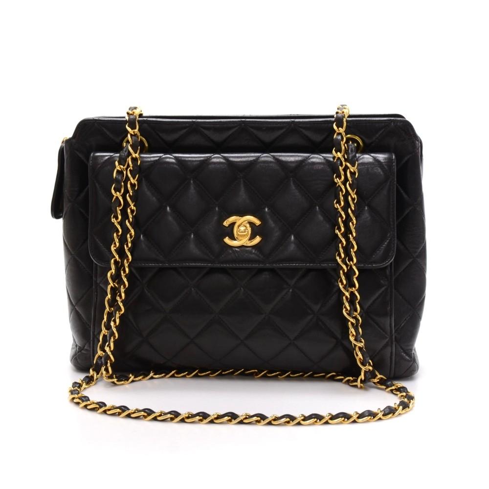 quilted lambskin leather tote bag