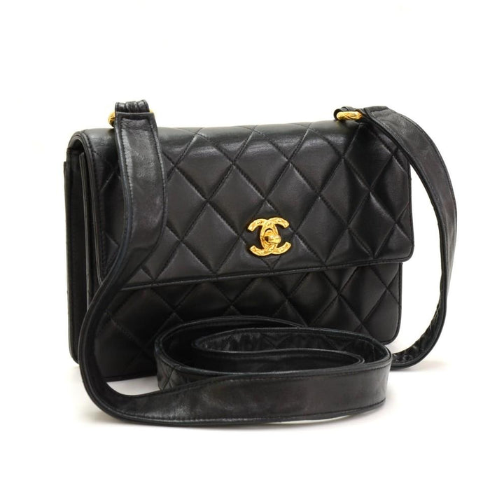 9" single flap quilted lambskin leather shoulder bag
