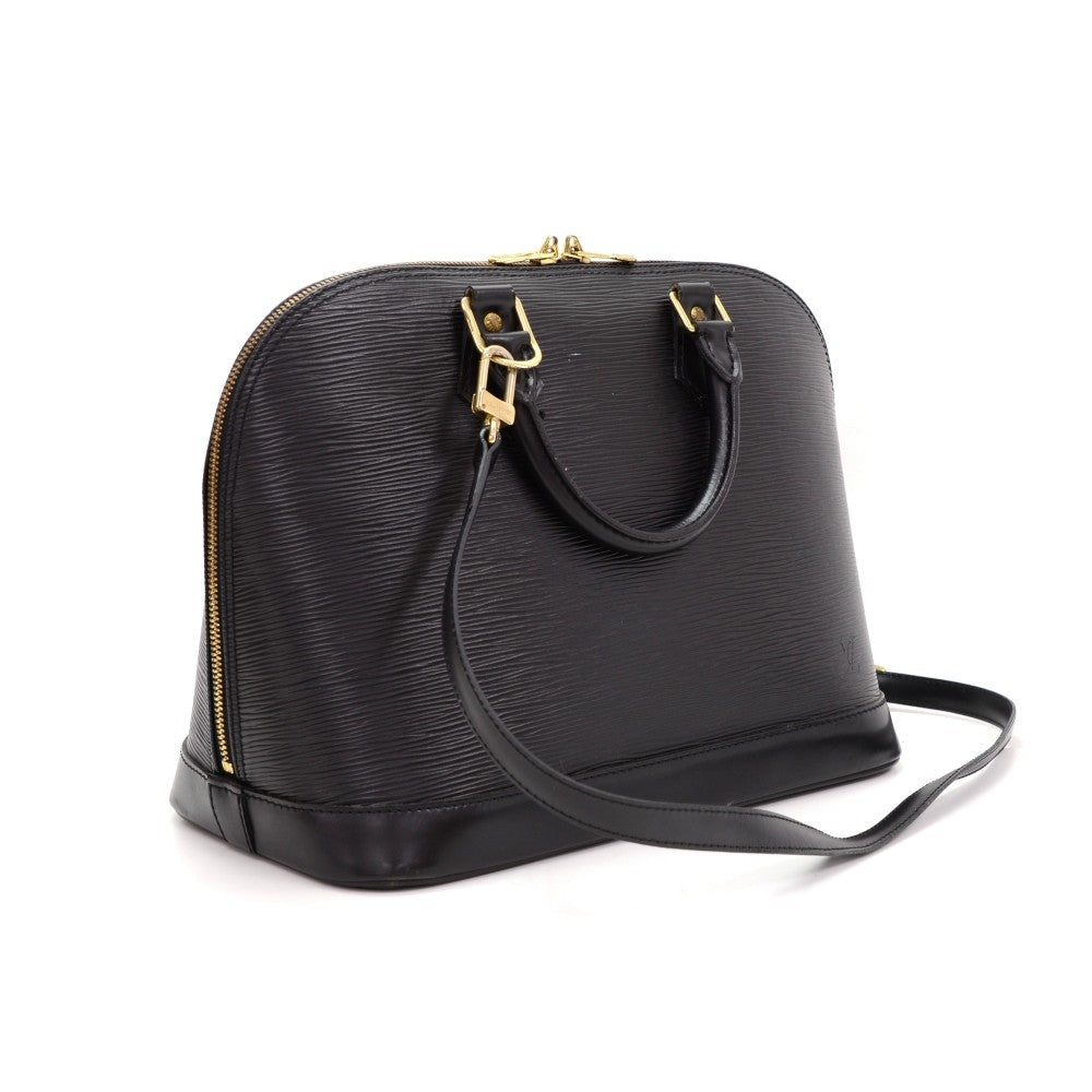 alma pm black epi leather with shoulder strap