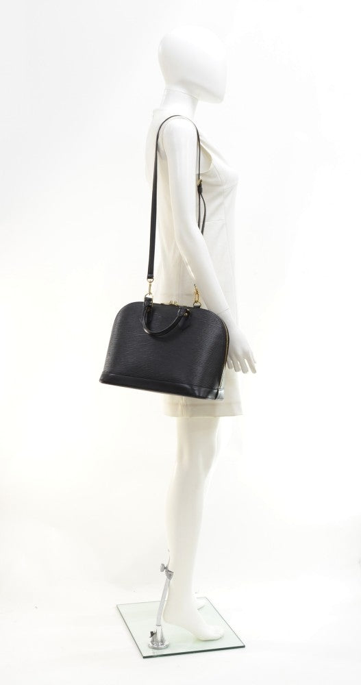 alma pm black epi leather with shoulder strap