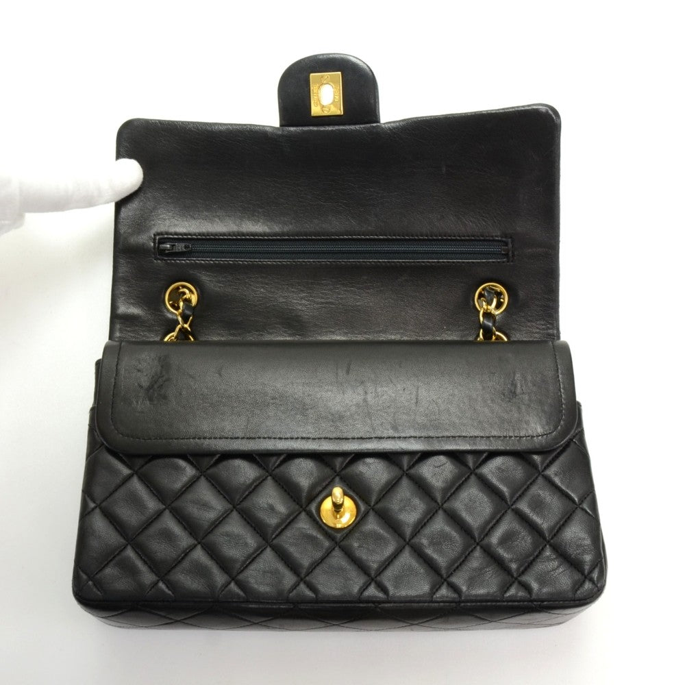 double flap lambskin leather bag