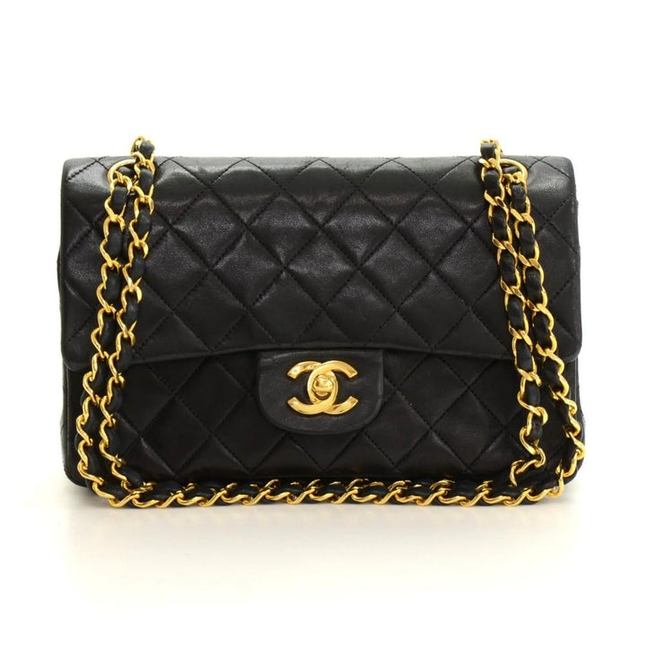 2.55 9" quilted leather double flap shoulder bag