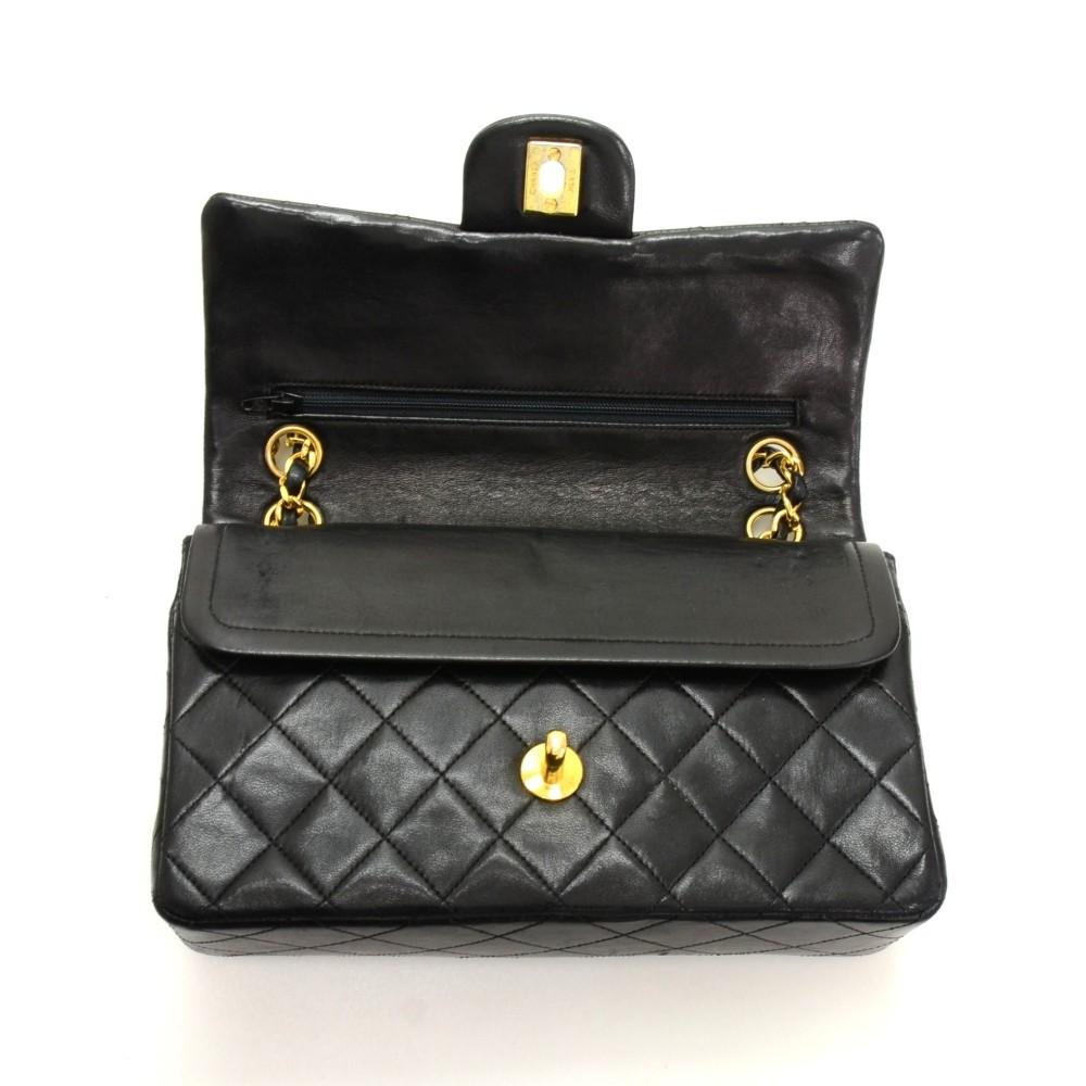 2.55 9" quilted leather double flap shoulder bag