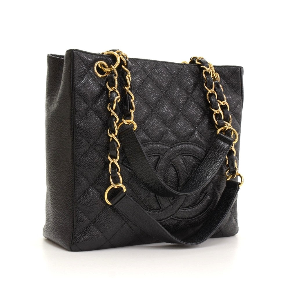 petite shopping tote quilted caviar leather shoulder bag