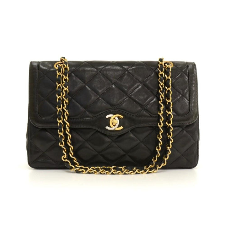 paris limited edition double flap quilted leather shoulder bag