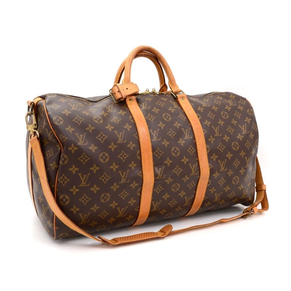 keepall 50 bandouliere monogram canvas travel bag with strap