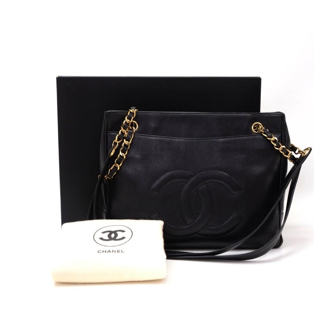 12" large caviar leather tote bag
