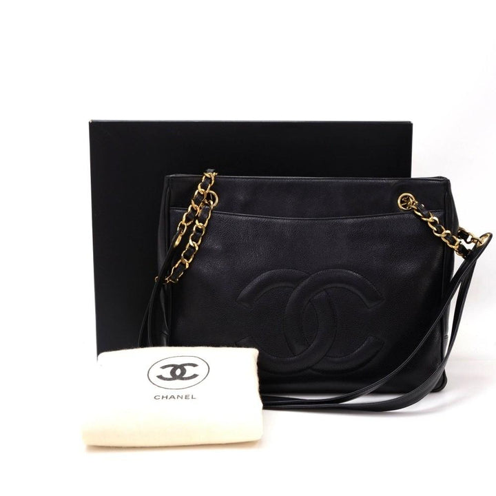 12" large caviar leather tote bag