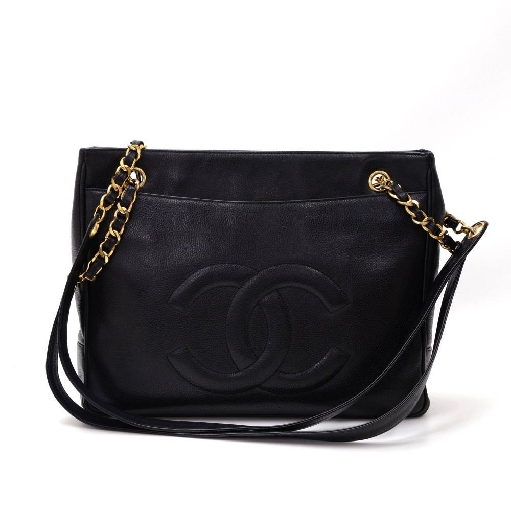12" large caviar leather tote bag