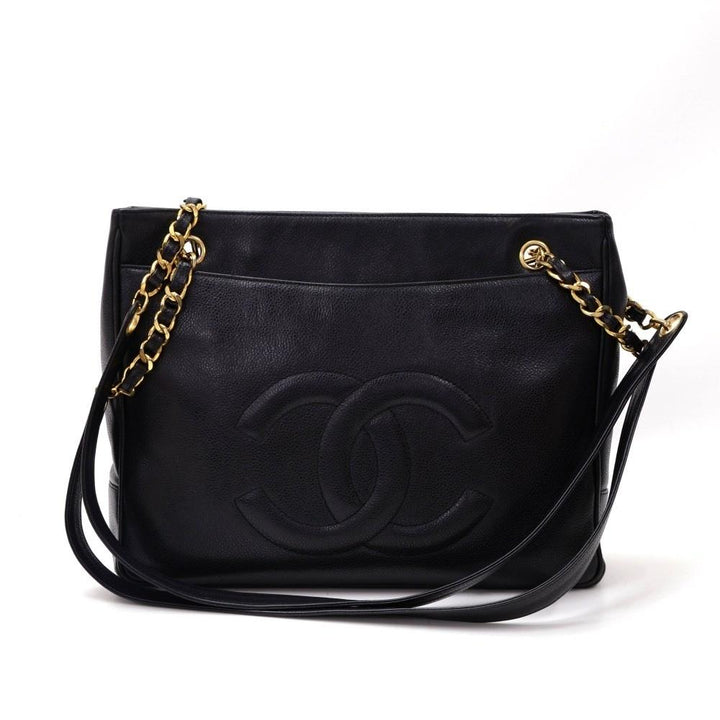 12" large caviar leather tote bag