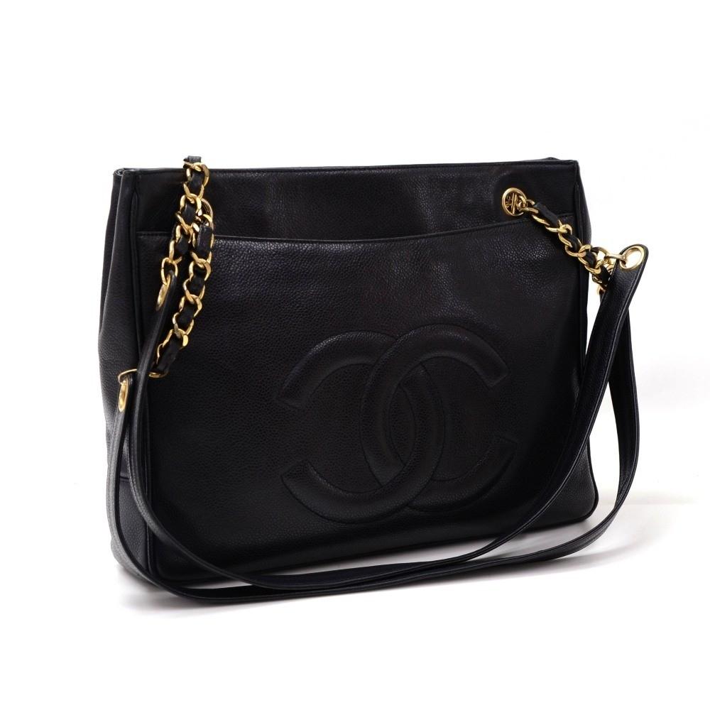12" large caviar leather tote bag