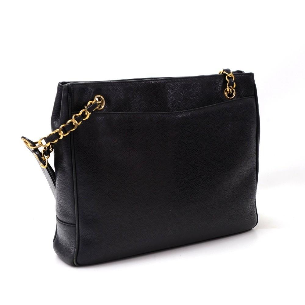 12" large caviar leather tote bag