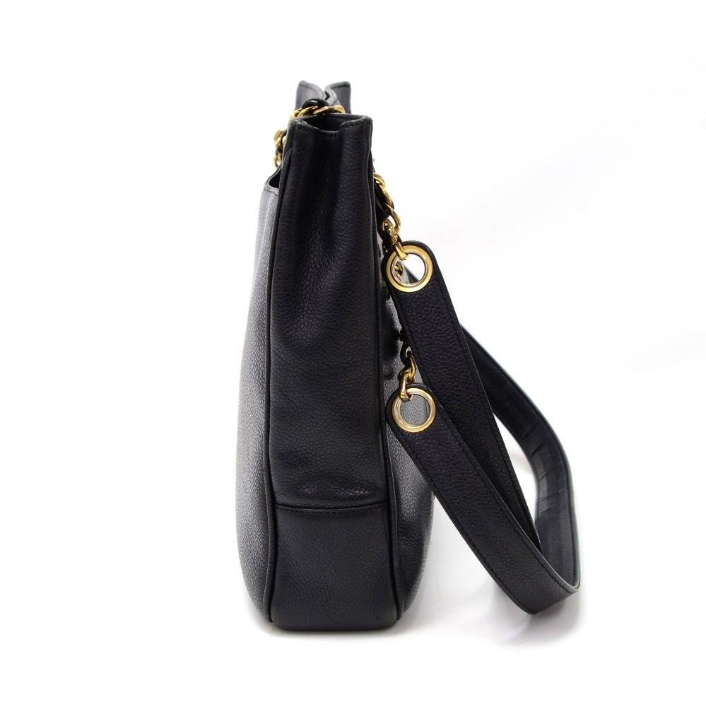 12" large caviar leather tote bag