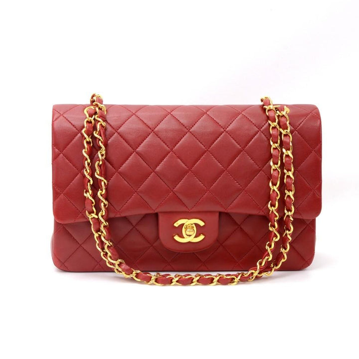 2.55 10" double flap quilted lambskin leather shoulder bag