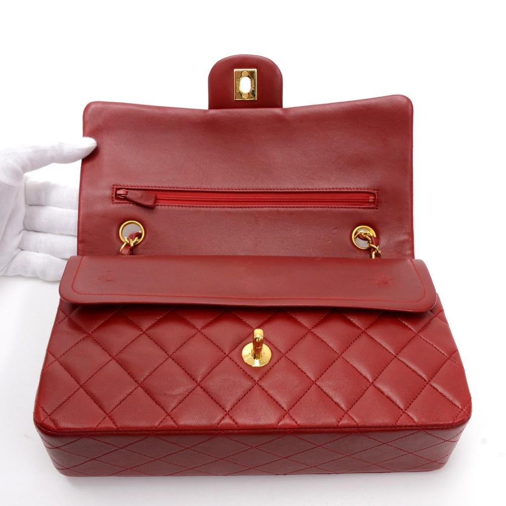 2.55 10" double flap quilted lambskin leather shoulder bag