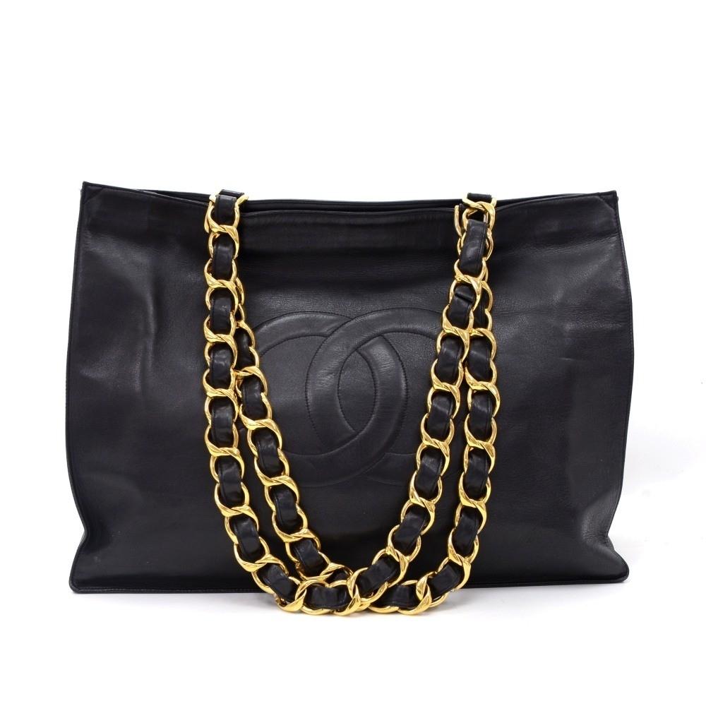 lambskin leather jumbo shopping tote