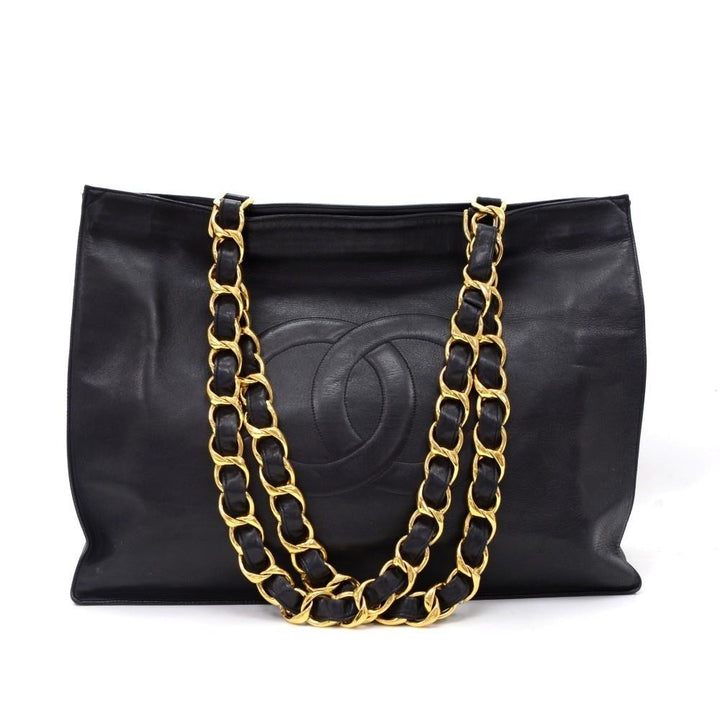 lambskin leather jumbo shopping tote