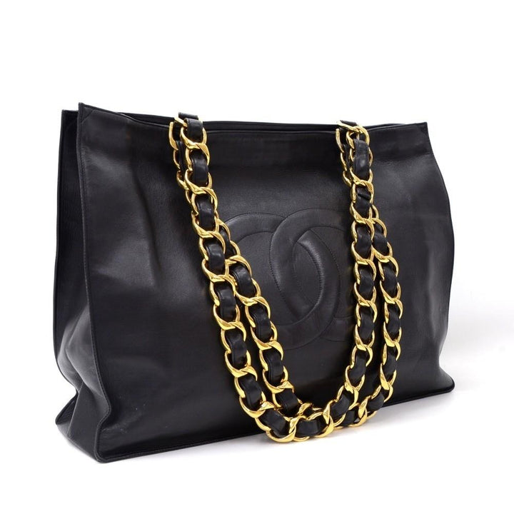 lambskin leather jumbo shopping tote