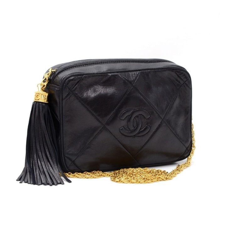 7" quilted lambskin leather fringed shoulder bag