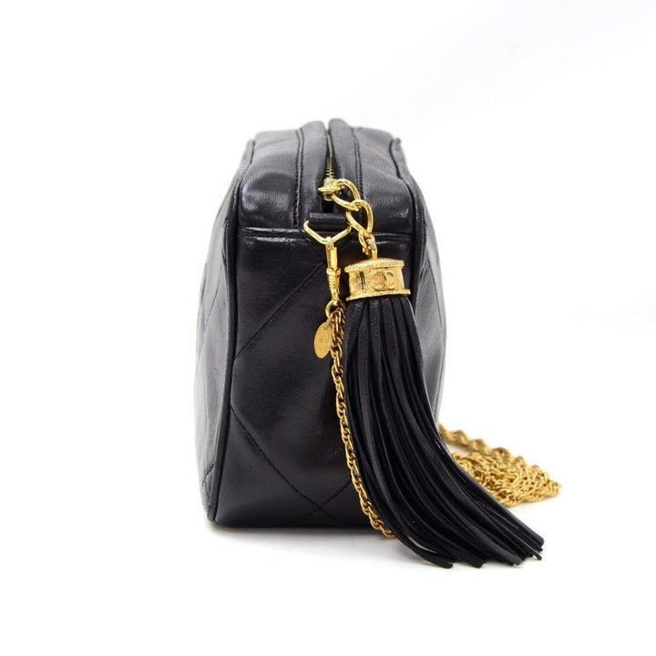 7" quilted lambskin leather fringed shoulder bag