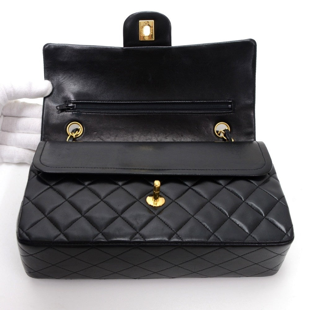 2.55 10" double flap quilted lambskin leather shoulder bag