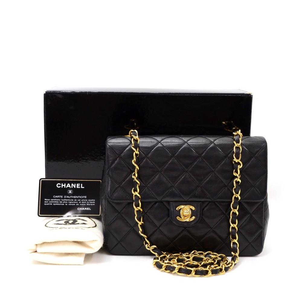 8" single flap quilted lambskin leather shoulder bag