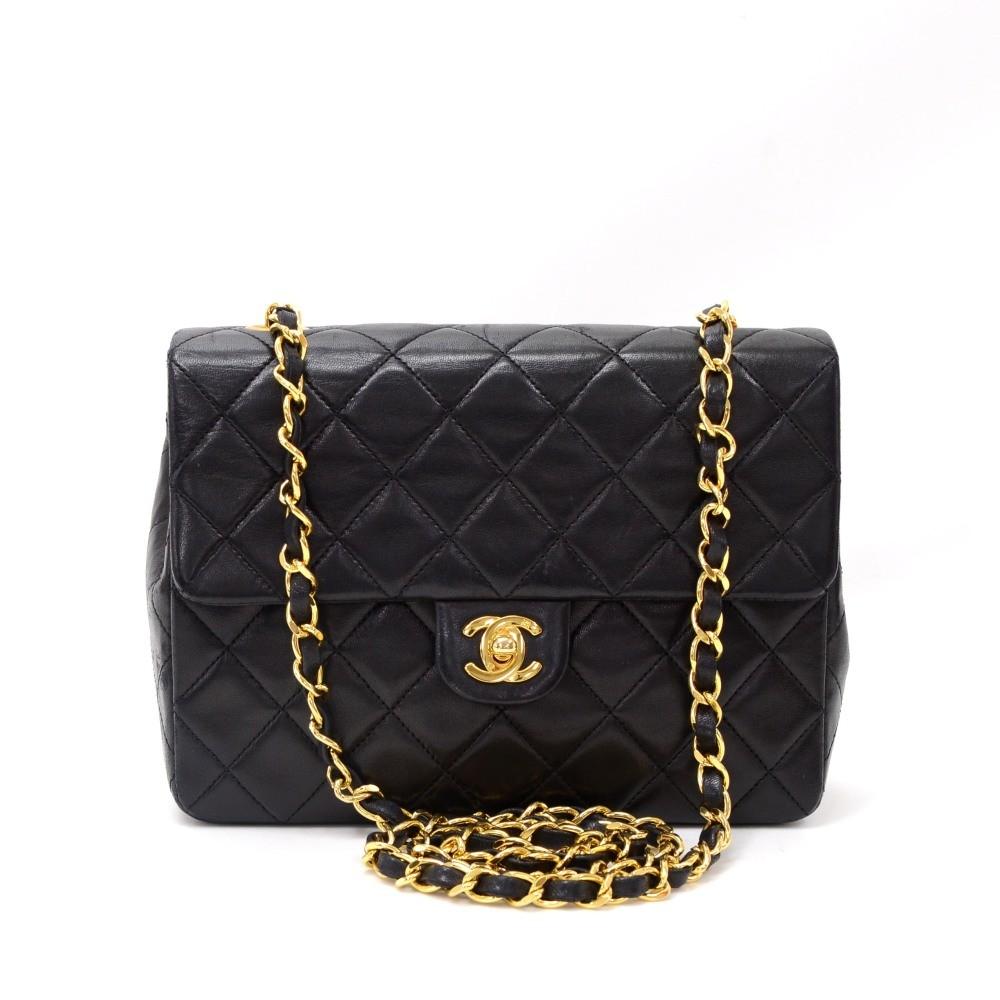 8" single flap quilted lambskin leather shoulder bag