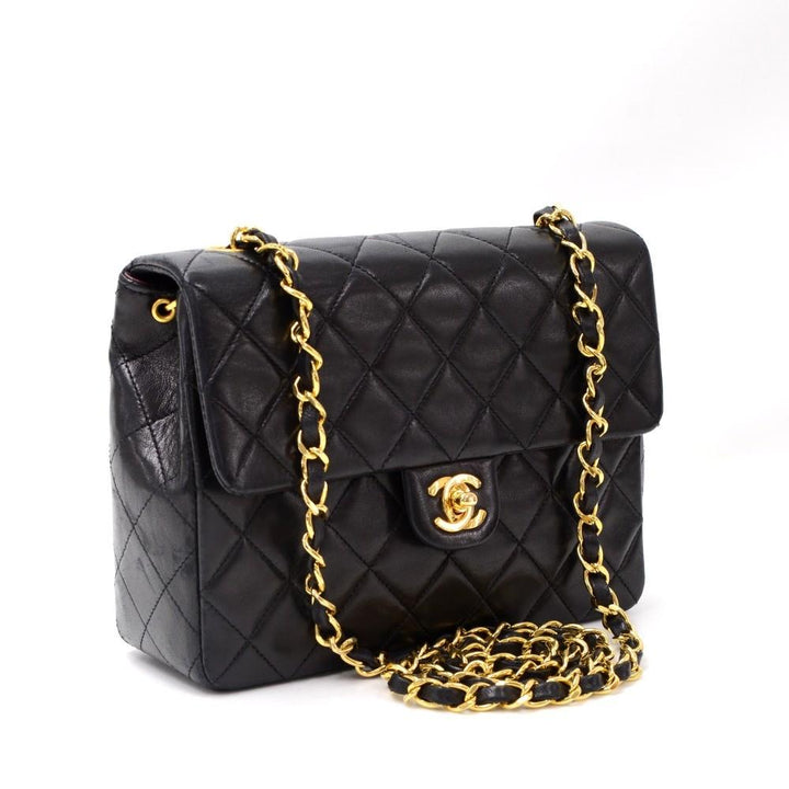 8" single flap quilted lambskin leather shoulder bag