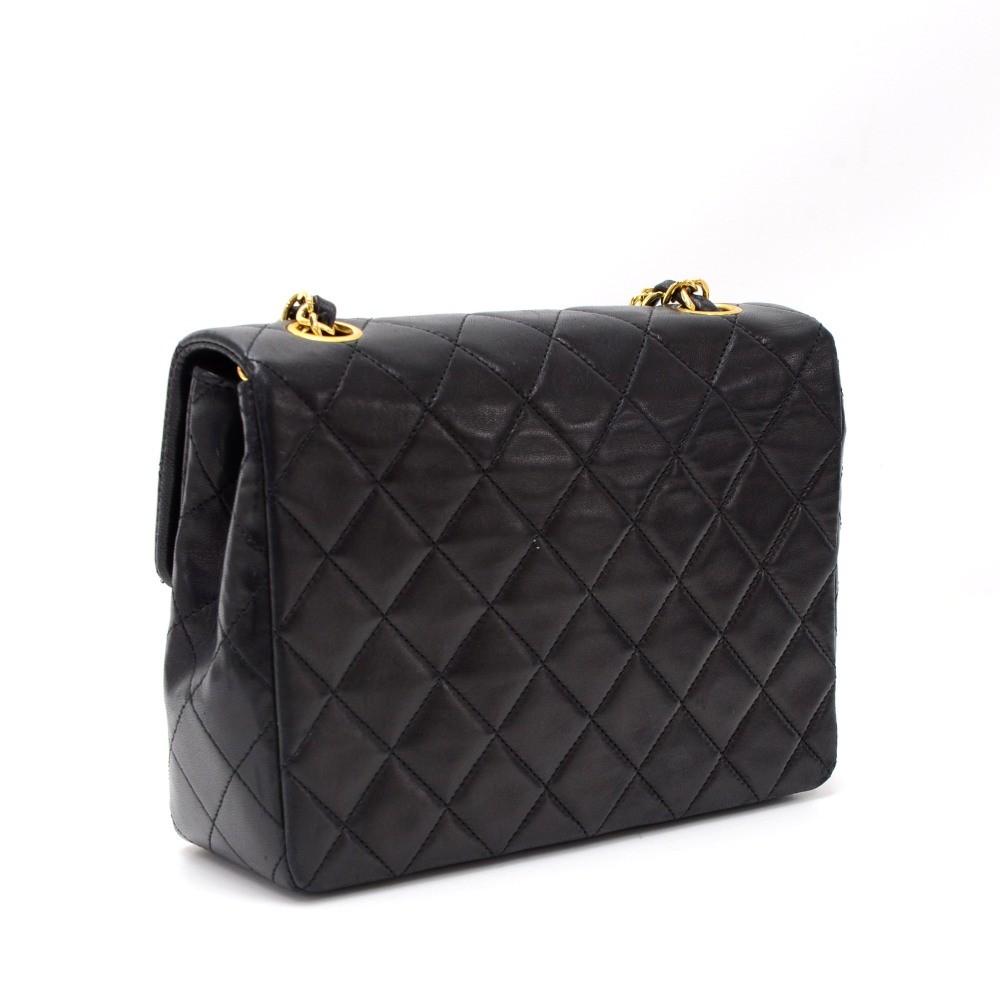 8" single flap quilted lambskin leather shoulder bag