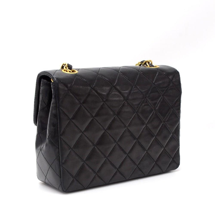 8" single flap quilted lambskin leather shoulder bag