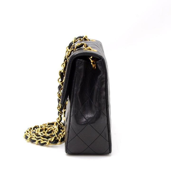8" single flap quilted lambskin leather shoulder bag