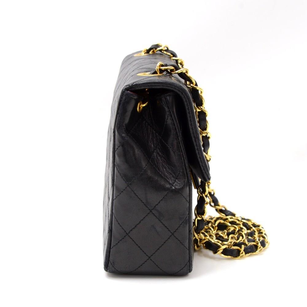 8" single flap quilted lambskin leather shoulder bag