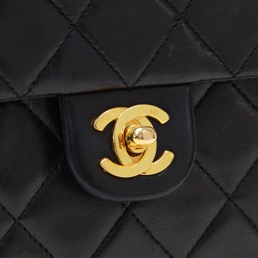 8" single flap quilted lambskin leather shoulder bag
