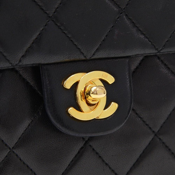 8" single flap quilted lambskin leather shoulder bag