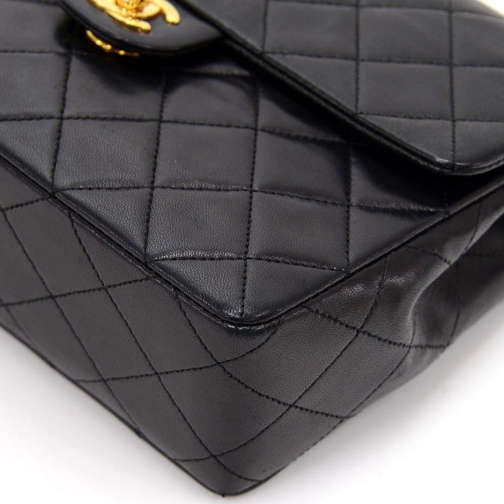 8" single flap quilted lambskin leather shoulder bag
