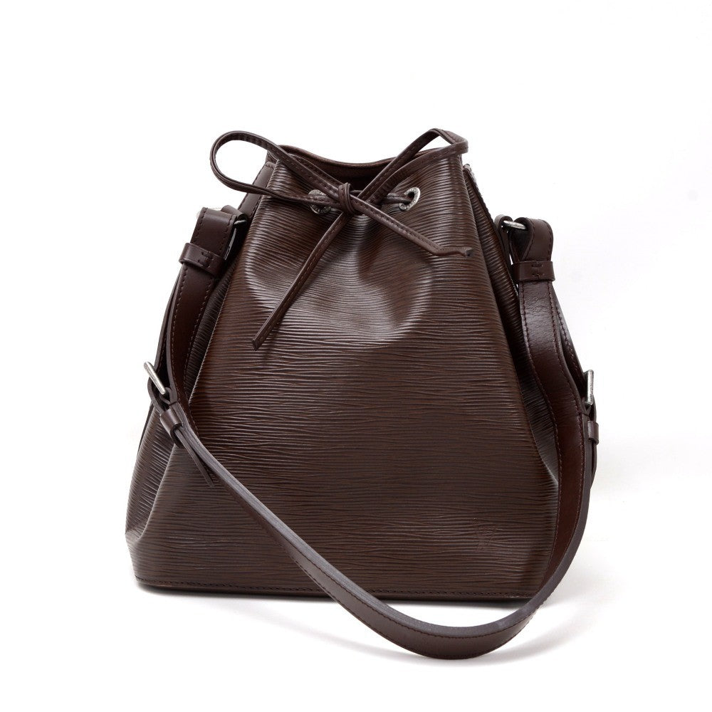 petit noe chocolate brown epi leather bag