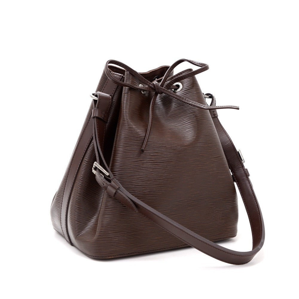 petit noe chocolate brown epi leather bag