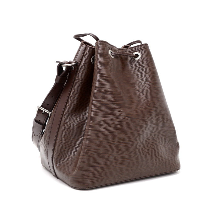 petit noe chocolate brown epi leather bag