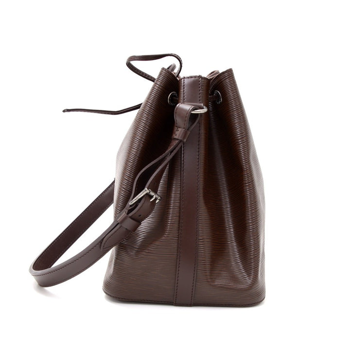 petit noe chocolate brown epi leather bag