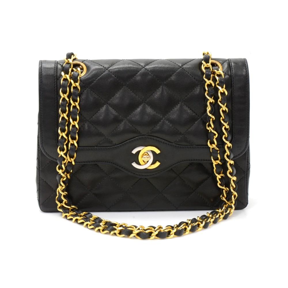 8" double flap quilted lambskin leather shoulder bag - paris limited edition