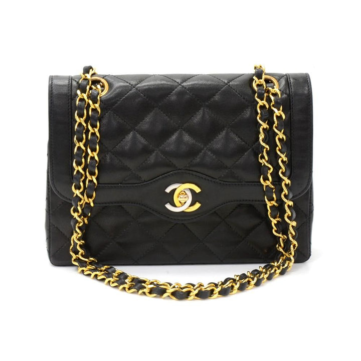 8" double flap quilted lambskin leather shoulder bag - paris limited edition