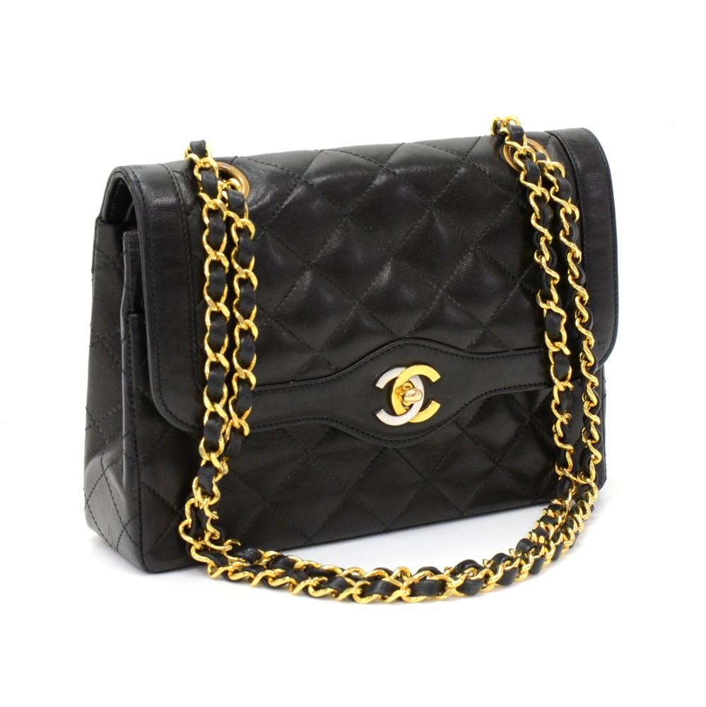 8" double flap quilted lambskin leather shoulder bag - paris limited edition