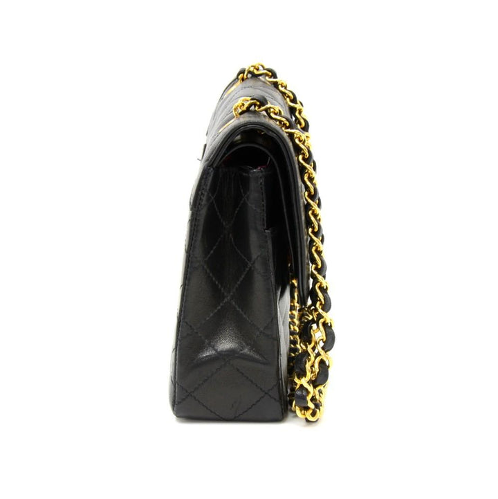 8" double flap quilted lambskin leather shoulder bag - paris limited edition