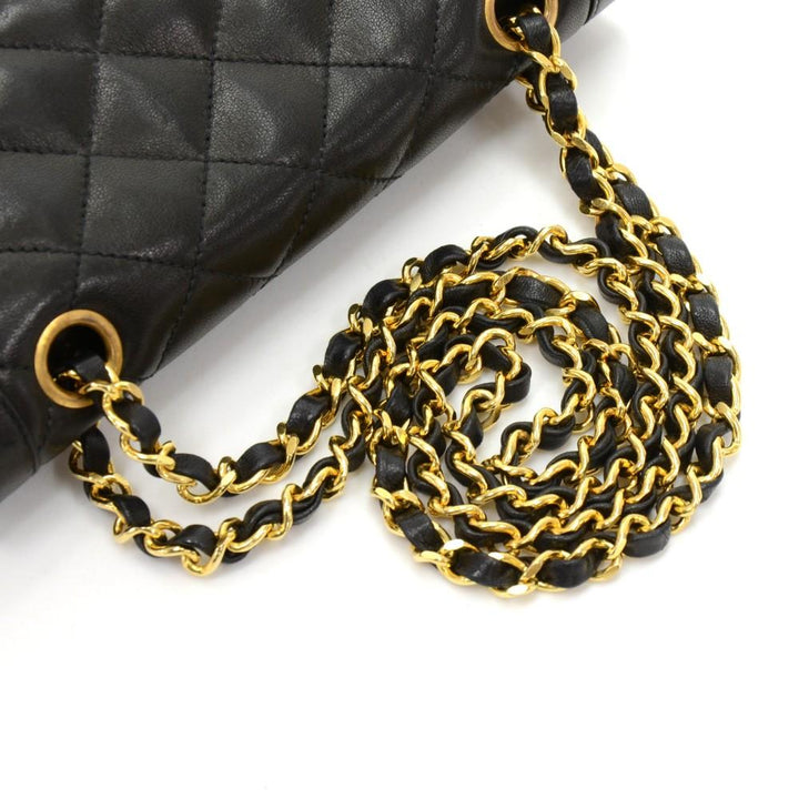 8" double flap quilted lambskin leather shoulder bag - paris limited edition