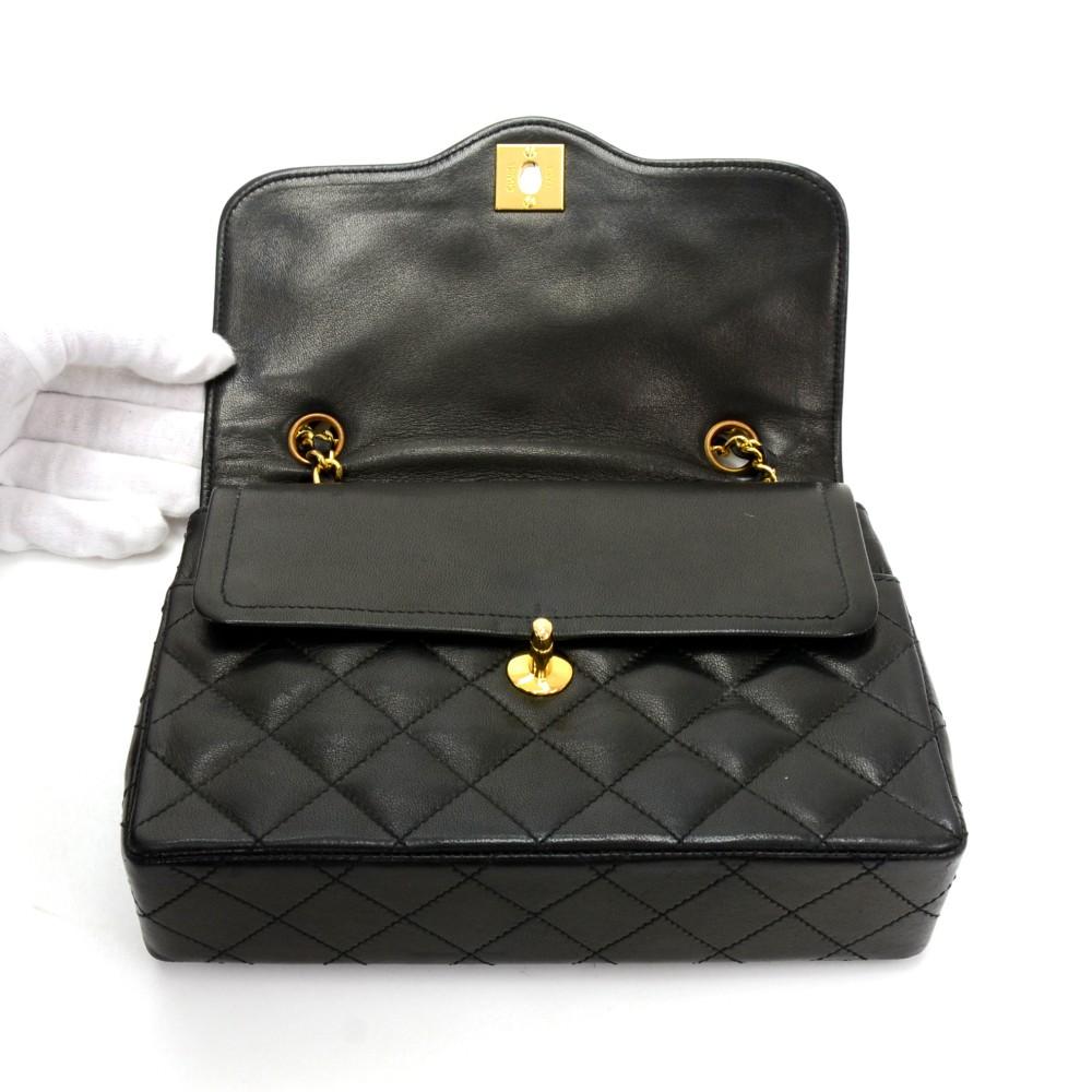 8" double flap quilted lambskin leather shoulder bag - paris limited edition