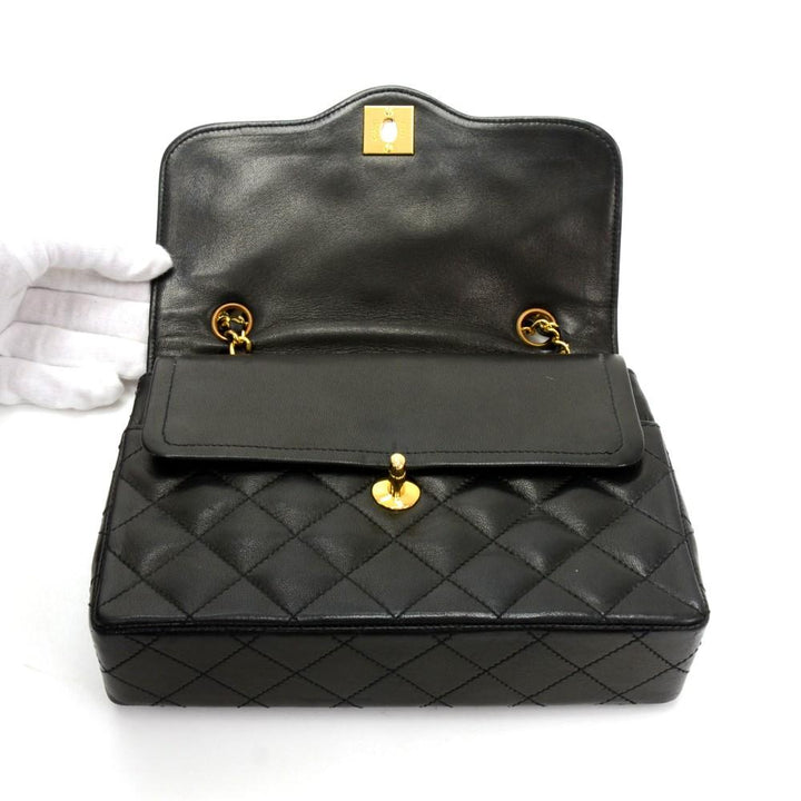 8" double flap quilted lambskin leather shoulder bag - paris limited edition
