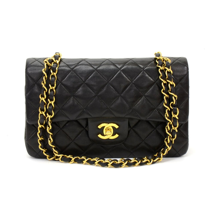 double flap black quilted lambskin leather shoulder bag