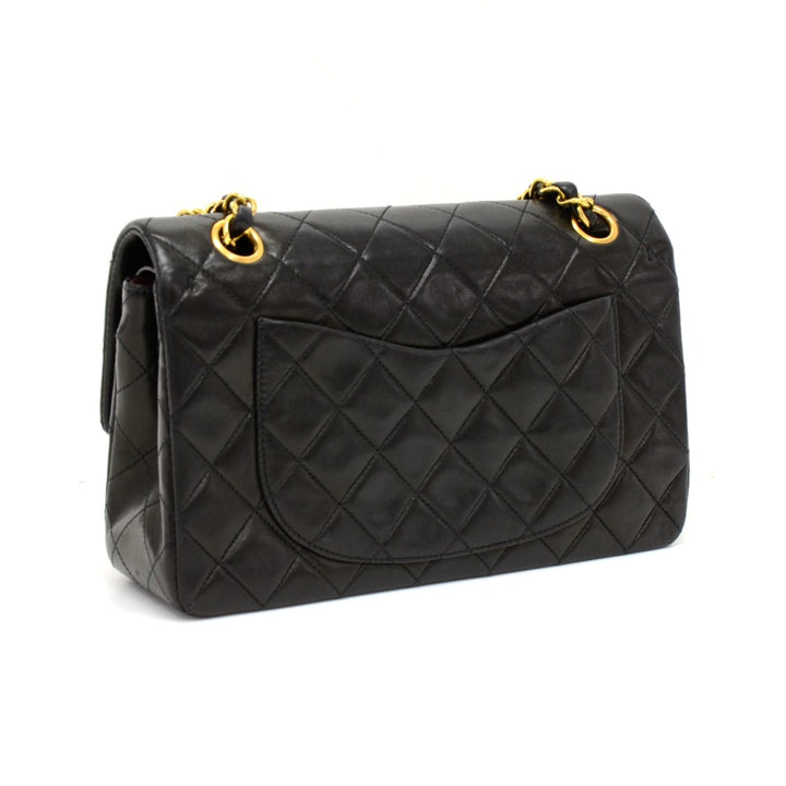 double flap black quilted lambskin leather shoulder bag